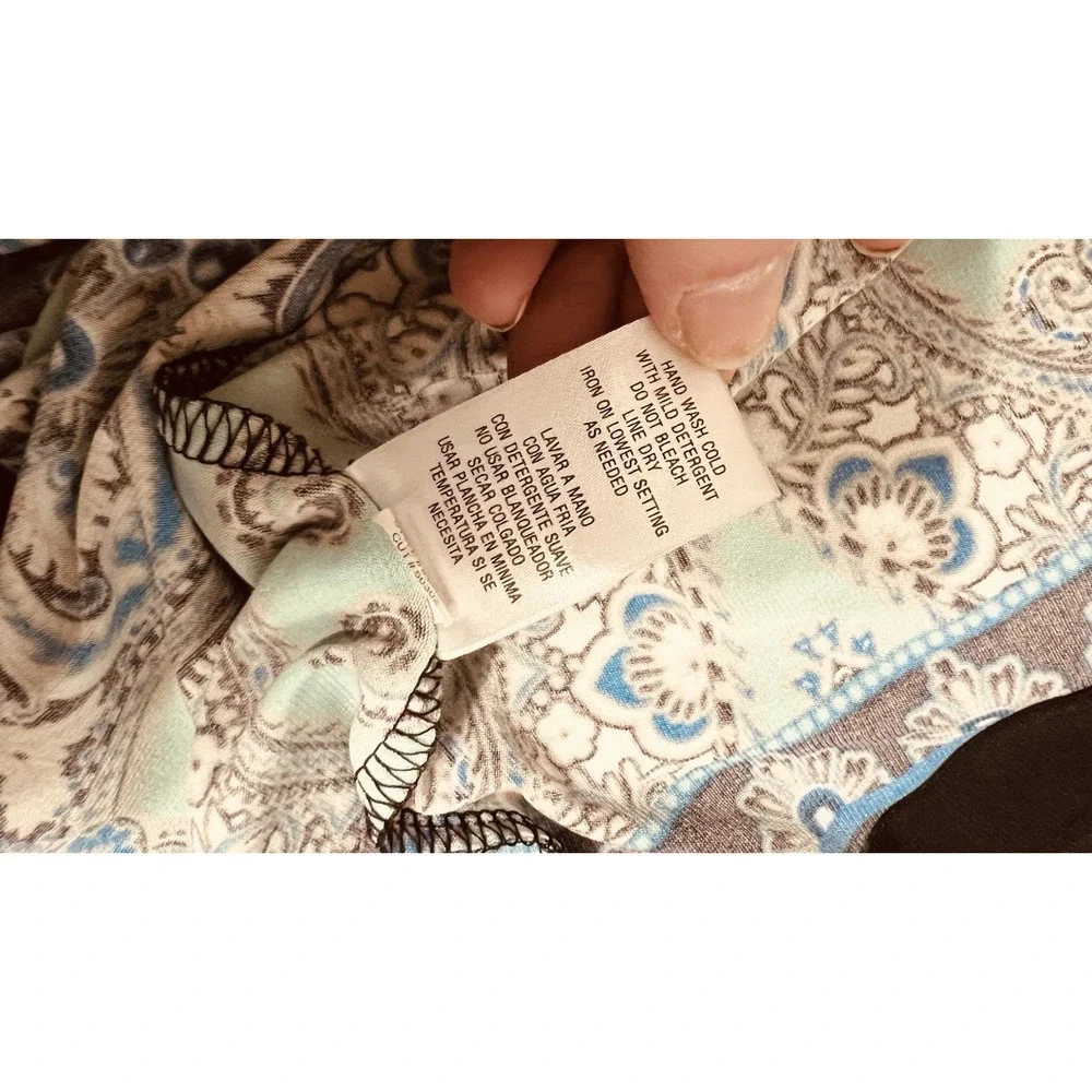 Teal Blue White Beige‎ Paisley Artsy Career Professional Office Dress L